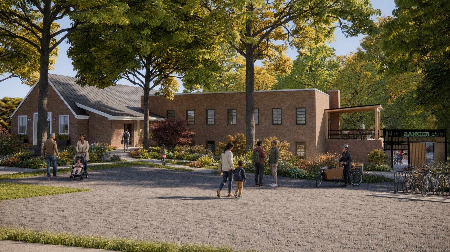 The former church and grounds at Glenwood and Clifton, shown renovated and open to the neighborhood